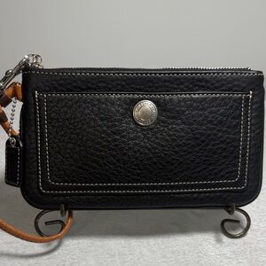 Coach Black Leather Wristlet with Silver Accents